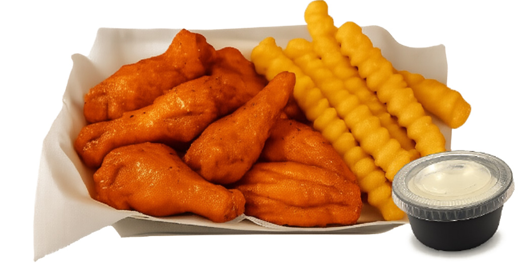 8 piece chicken wings in food tray graphic